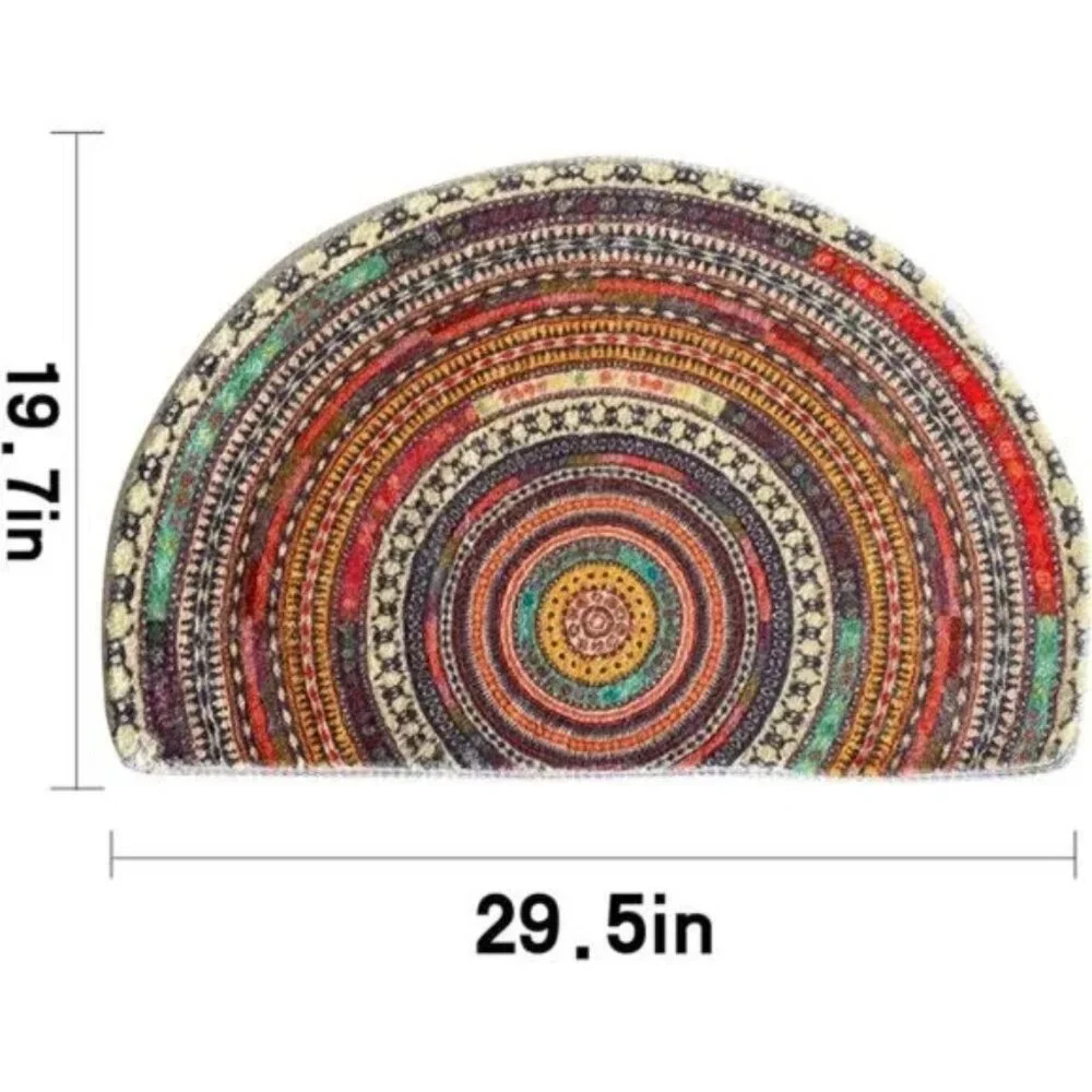 Half Round Door Mat,SemiCircle Bathroom Floor Rug,Mandala Boho Bohemian Non-Slip
